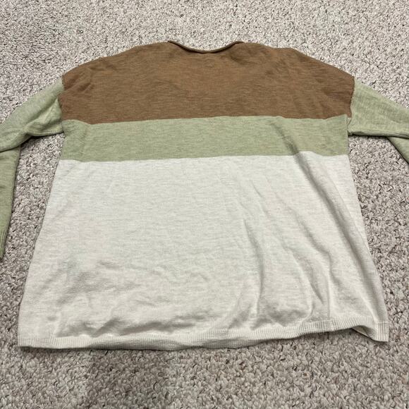 Madewell Palmdale Pullover Sweater Colorblock Stripe Sz M Tan Green Coastal - Picture 7 of 7